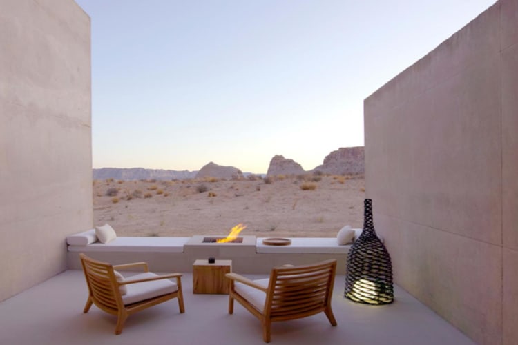 private scenic patio with fire